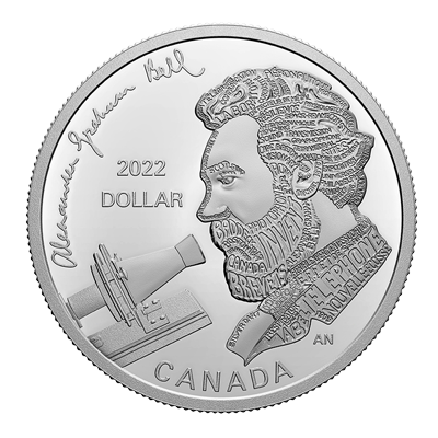 A picture of a 3/4 oz Alexander Graham Bell Silver Coin- Renaissance Man